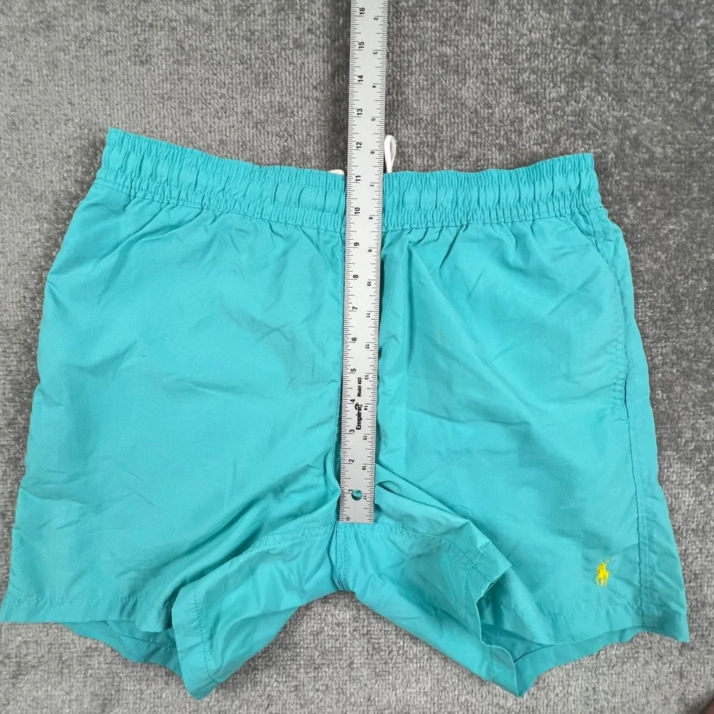 Polo Ralph Lauren Mens Teal Blue Yellow Swim Trunks Medium Mesh Lined Drawstring